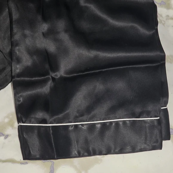 NWT Amazing Women's Black 100% Mulberry Silk  Pajama with White Piping, Size XXL - Picture 6 of 16